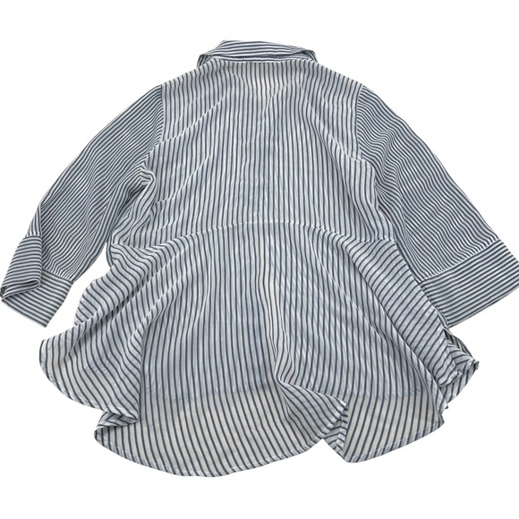Chicos Striped Button Down Shirt Womens Size 1 Med Blue White Lightweight Sheer - Picture 7 of 8